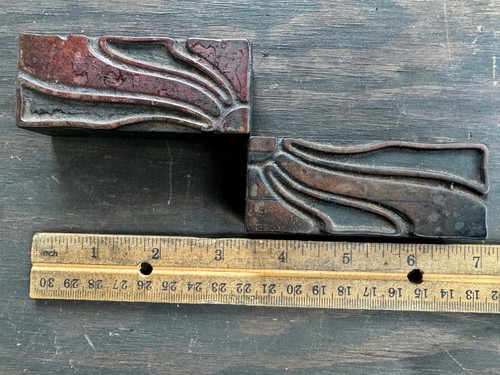 2 piece Rare Antique letterpress Printers WOOD TYPE Ornamental Sunbeam Sunflower - Picture 2 of 11