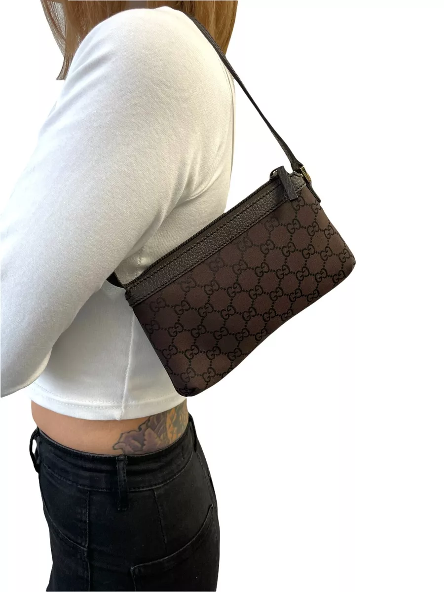 Gucci Monogram Pochette Shoulder Bag Brown