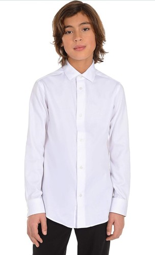 Calvin Klein 188025 Boys Long Sleeve Sateen Dress Shirt Solid White Size 14