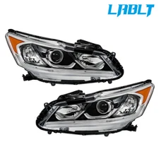 LABLT Pair of Black Halogen Headlights Assembly For 2016-2017 Honda Accord Sedan