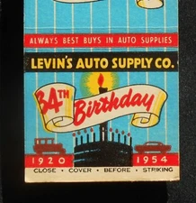 1954 34 Years Levin's Auto Supply Co 395 Grove Street San Francisco CA Matchbook