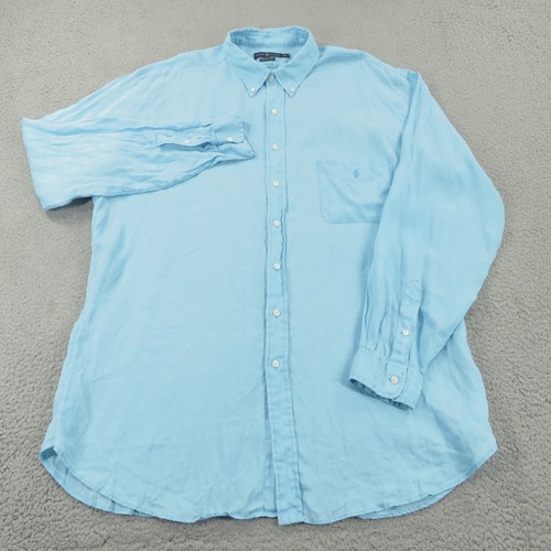 Polo Ralph Lauren camicia uomo 3XLT blu lavaggio oceano lino pony abbottonata 3XL ALTA