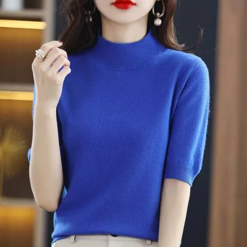 Damen-Strickpullover Kunstkaschmir kurzärmeliges Oberteil Mock Neck Overall Strickwaren - Bild 20 von 31