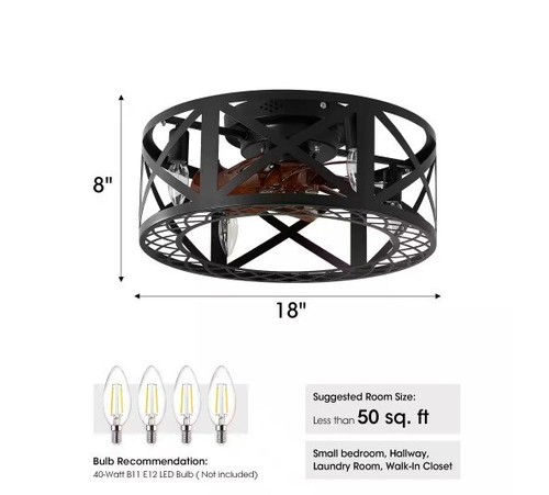 Genoxydic 18 in. Indoor Black Flush Mount Ceiling Fan with Light and Remote - Picture 7 of 13