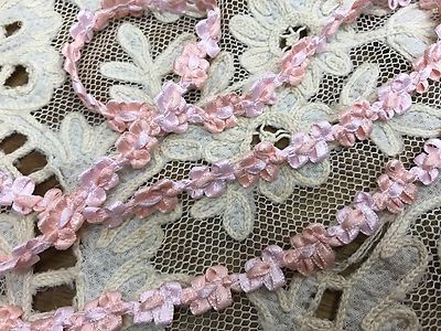 vintage rococo trim ribbon 3/8''  satin rayon flower 1yd pink coral France