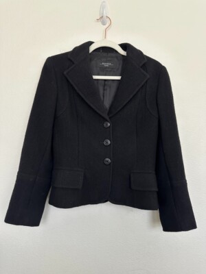 MaxMara Weekend Wool Coat Mid Length Black Three Button Workwear Women's Medium