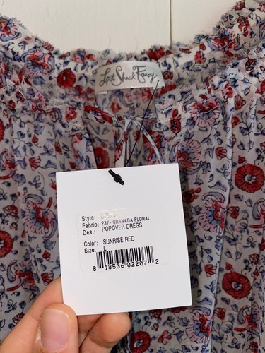 Vestido LoveShackFancy Nuevo con Etiquetas Granada Floral Popover en Rojo Amanecer, L - Imagen 6 de 8