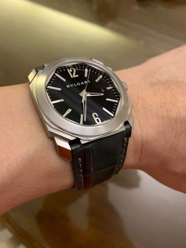 Correa de reloj de cuero exótico genuino negra 30/20 mm para BVL OCTO 41 S - Imagen 9 de 15