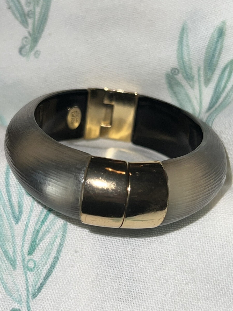 Alexis Bittar Carved Gray Frosted LUCITE Gold Hinged