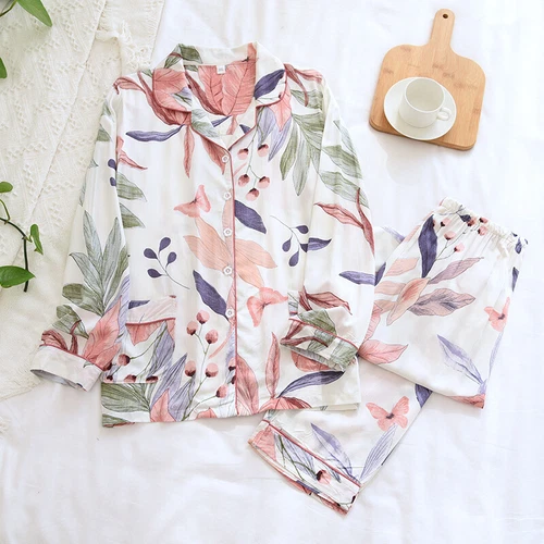 2-teiliges Homewear Damen Baumwolle Pyjama Set Druck Shirt & Hose Nachtwäsche Nachtwäsche - Bild 8 von 35
