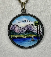 Vintage Upcycled Smithers B.C. Canada Enamel Travel Souvenir EPNS Pendant