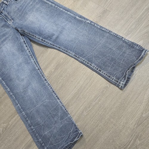 True Luck Jeans Mens 38x30 Blue Straight Thick Stitch Embellished Pocket Denim - Picture 4 of 12