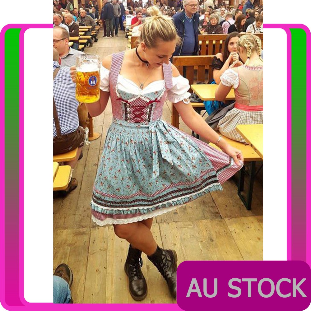 Oktoberfest Costume Women Women's Oktoberfest Beer Maid Costume - German Gretchen Heidi Wench Fancy Dress (Brand New With Tags) German Oktoberfest Hat Pins - Foto 8