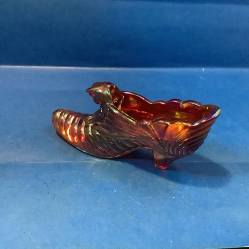 Fenton Glass Red Carnival Glass Cat Head Shoe Slipper