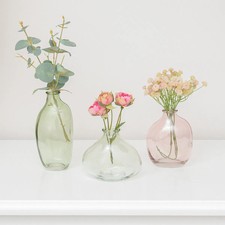 Set Of 3 Green & Pink Glass Vases