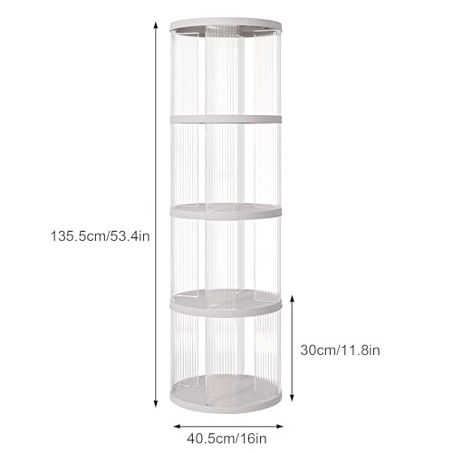 4 Tier Rotating Bookshelf, Small Corner Bookshelf for Small Space, Round White - Picture 2 of 6