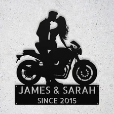 Custom Kissing Couple Motorcycle Metal Sign Valentines Birthday Day Gift Ideas