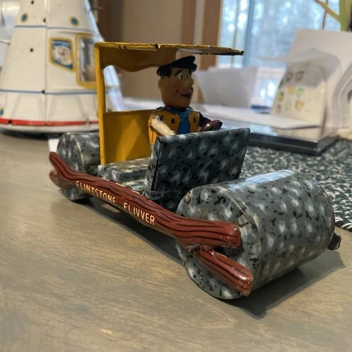 VINTAGE 1962, MARX TIN FRICTION TOY, FRED "FLINTSTONE FLIVER", EXC WORKING COND!