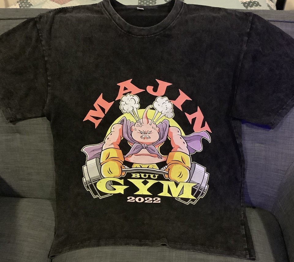 Fitted T-Shirt Majin Buu Gym Dragon Ball Z DBZ Anime Manga size L Vibrant colors