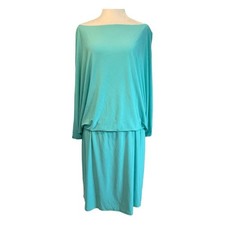 Jessica Simpson Draped Sleeve Jersey Blouson Cocktail Dress Teal Green Mini 14