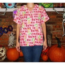 Tweety Bird Naughty but Nice Christmas Scrub Top M medical scrubs nurse vet tech