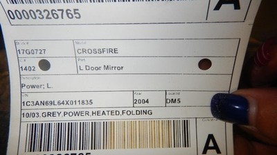 Driver Left Side View Mirror Power Fits 04 CROSSFIRE 832499