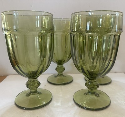 Libbey Duratuff Gibraltar Olive Green Goblet 7'' 16oz USA VTG set of 4