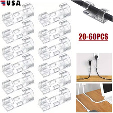 60Pcs Cable Clips Self-Adhesive Tie Cord Management Wire Holder Organizer Clamp