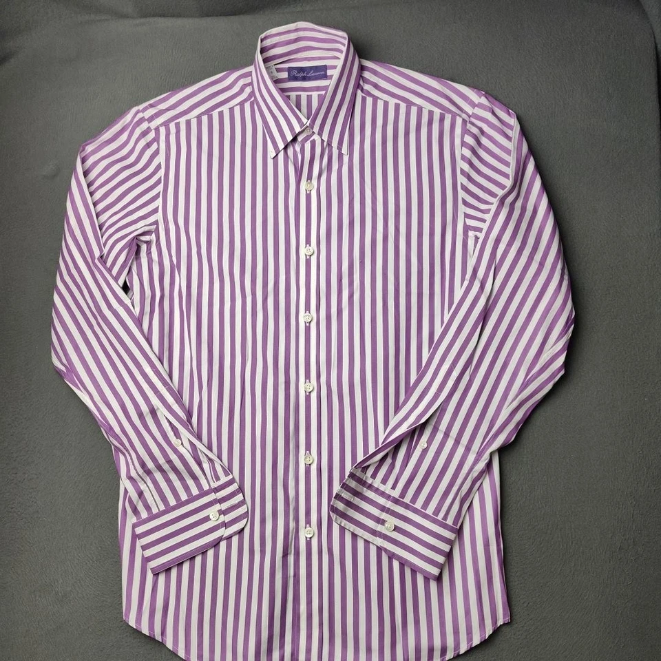Camisa Ralph Lauren Etiqueta Púrpura Para Hombres Pequeña Púrpura Abotonada Rayas Hecha en Italia Foto 2 de 4