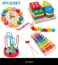 5-6pcs Montessori Wooden Toys Set for Babies Kids Learning Puzzle Educational