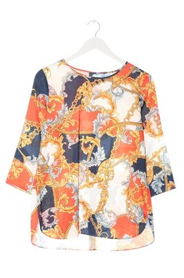 ANNI FOR FRIENDS Langarm-Bluse Damen Bluse Gr. DE 36 weiß-blau-rot Casual-Look