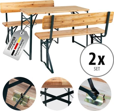 2x Salon de Jardin Bois Ensemble Table et Banc Exterieur Balcon Patio 119cm Set - Photo 1/4