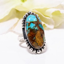 Blue Turquoise Solid 925 Sterling Silver Ring, Valentine's Day Gift for Her