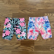 2x Hurley Little Girls 7 Small 8-10 Years Bike Play Shorts Pink Tropical EUC 