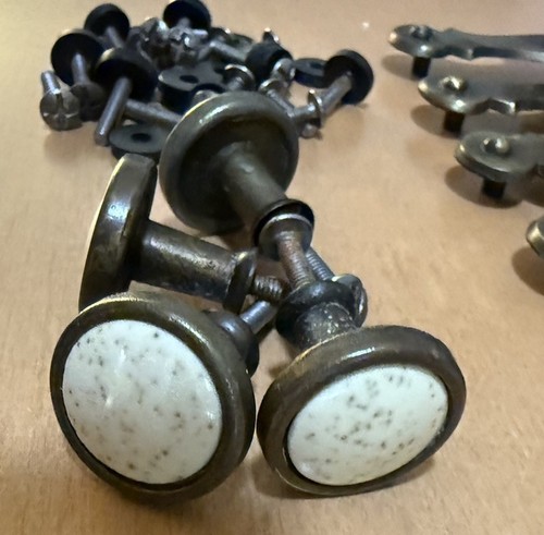 Vintage Brass Kitchen Drawer Handles with Ceramic Knobs- See Description - Picture 8 of 9