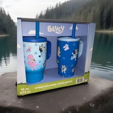 Bluey Kids Tumbler Set 16oz-Stainless Steel, Leak-Proof, by Zac!