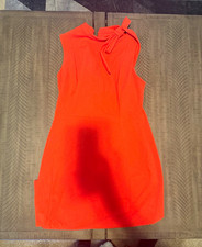 Calvin Klein Orange Sheath Dress 8 High Neck Bow Sleeveless Zip Closure