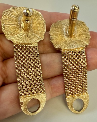 VTG Cameo Cufflinks-Goldtone Mesh Wrap Green & White Viking Sailboat Men’s - Picture 6 of 6