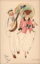 XMAS God Jul! Couple with Mandolin Parasol Aina Stenberg ESKIL HOLM Postcard