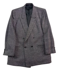 VTG 90s 44R silk wool tweed double breasted blazer jacket sport suit coat USA