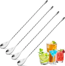 4Pcs Cocktail Spoon Long Handle Bar - 12" Metal Spoons Drink Mixers... 