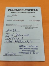Warranty Certificate Zündapp Enfield Checkbook Full Servicebook Moped Motorcycle K32