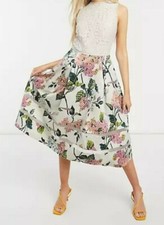 EX OASIS LADIES LACE BODICE FLORAL SKIRT MIDI DRESS BEIGE TALL NEW (ref 178 SALE