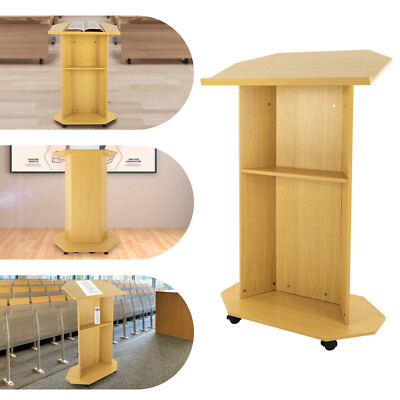 Mobile Presentation Stand Lectern Curved Conference Lectern Podium w/ Wheels
