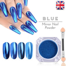 Espejo de uñas AZUL CLARO en polvo efecto platino cromo uñas pigmento brillante