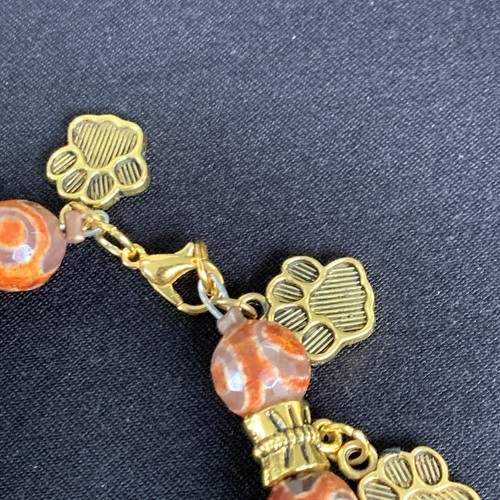 Clemson Tigers Bracelet Orange Agate Stone Gold Tone Paw 8” New - Picture 6 of 10