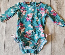 Rufflebutts Baby Girl Size 6-12 month One Piece Blue And Pink Floral Swimsuit