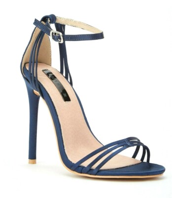 UVP 36 £ GRÖSSE 4 37 WEITE PASSFORM MARINEBLAU SATIN HOHER ABSATZ KNÖCHELRIEMEN SANDALEN SCHUHE