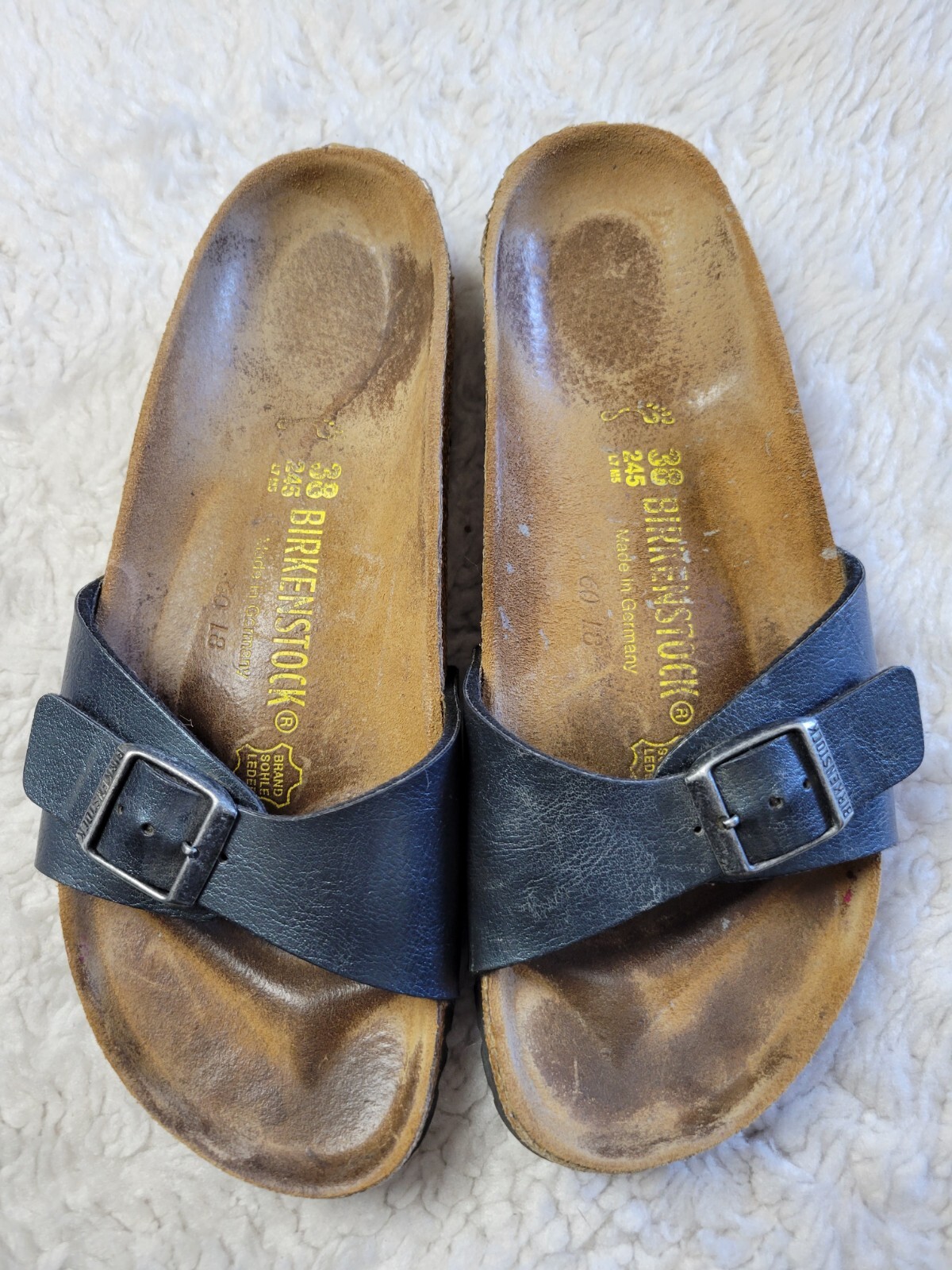 Birkenstock Madrid Birko Flor Sandals Slides Black Women's Size 38 / 7-7.5  Reg | eBay