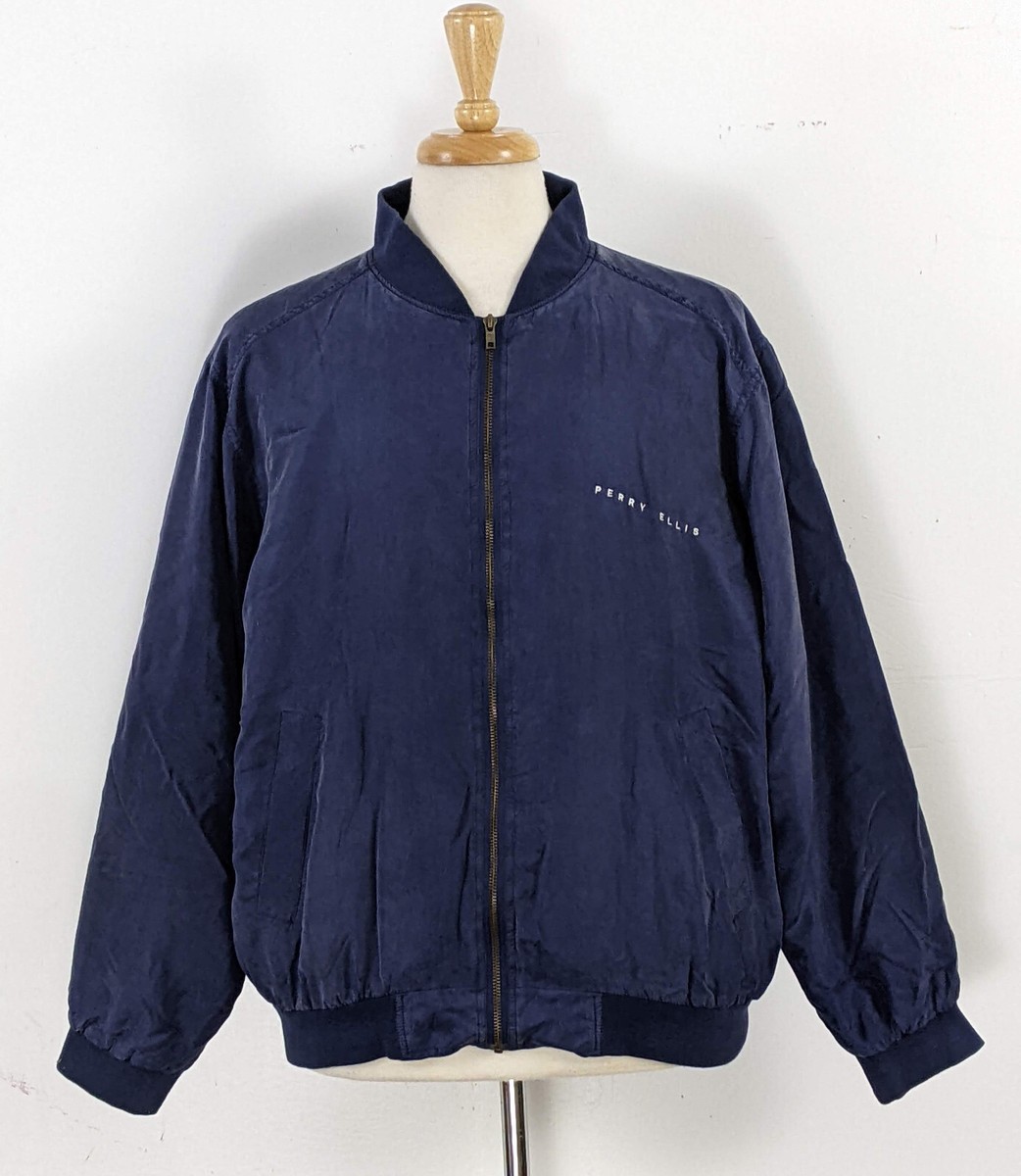 Vintage Perry Ellis America 100% Silk Bomber Jacket Full Zip Lined  